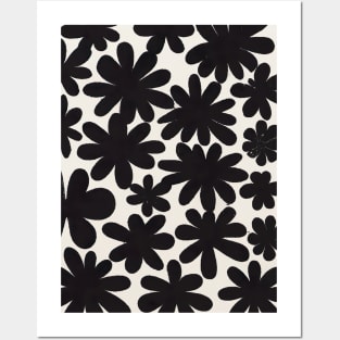 Black Flowers Pattern Posters and Art